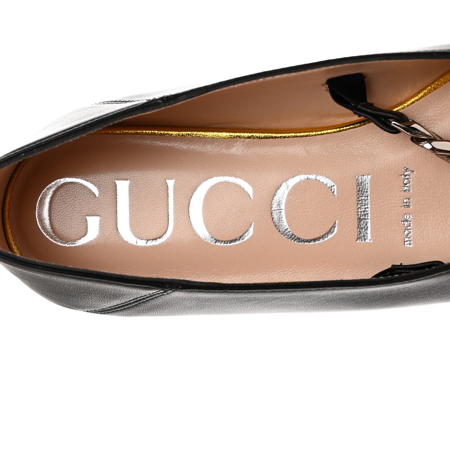Gucci Nappa Lumiere Deva Horsebit Chain Embellished Flats 35.5 Black 7 of 9