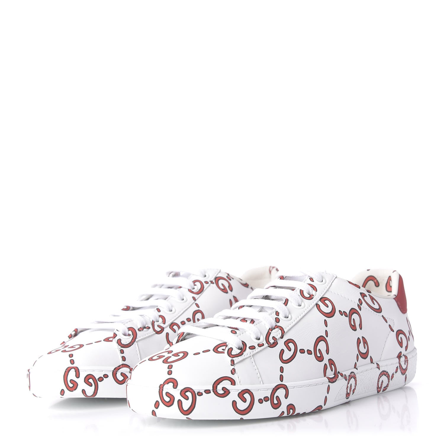 Gucci Calfskin GucciGhost Print Womens Ace Sneakers 38 White Hibiscus Red 3 of 11