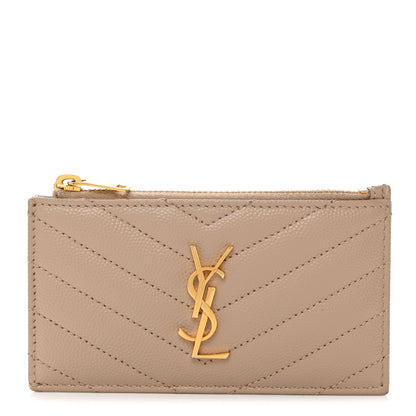 Saint Laurent Monogram Grain de Poudre 5 Fragments Zip Pouch Card Holder Dark Beige 1 of 7