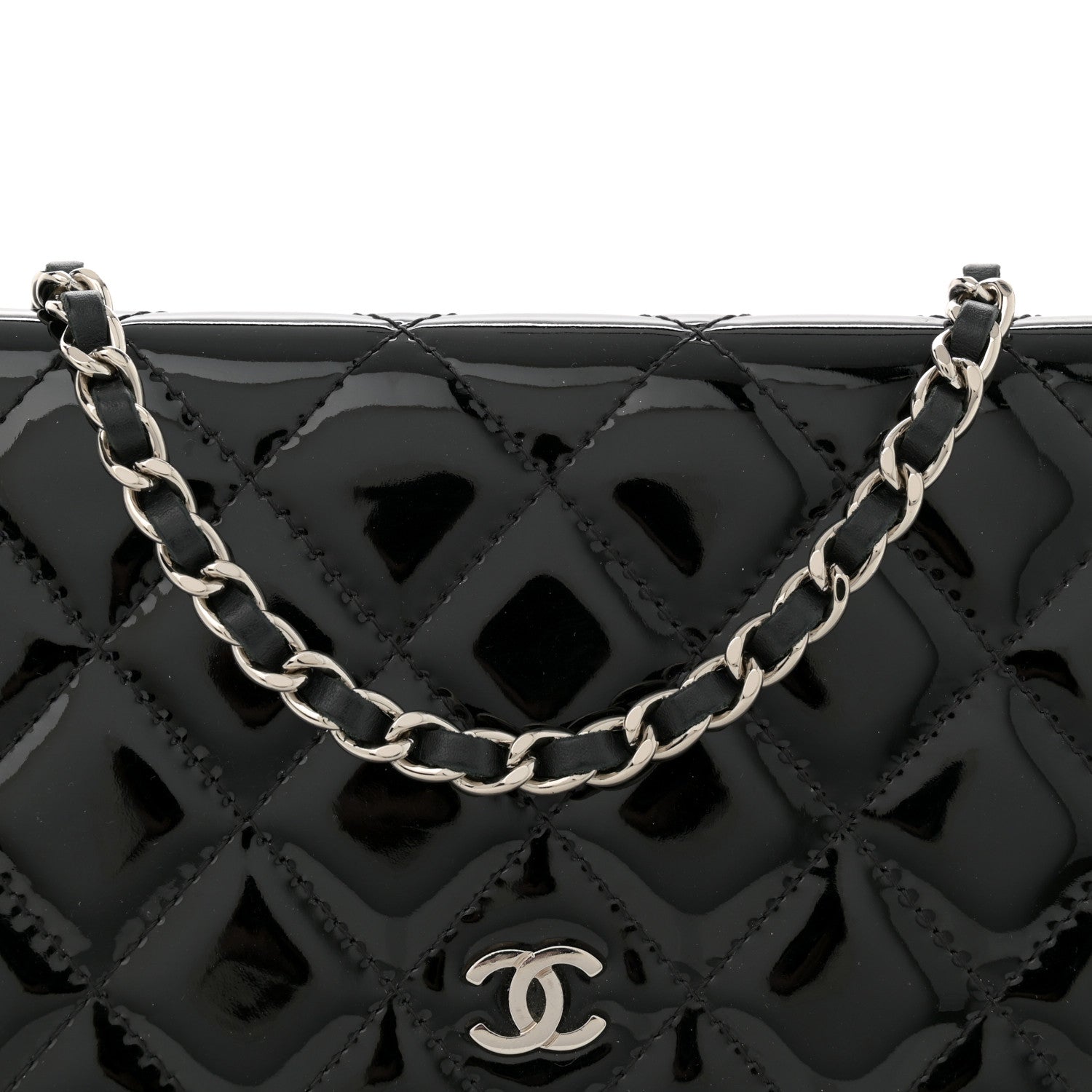 Chanel Patent Quilted Wallet On Chain WOC Black 9 of 17
