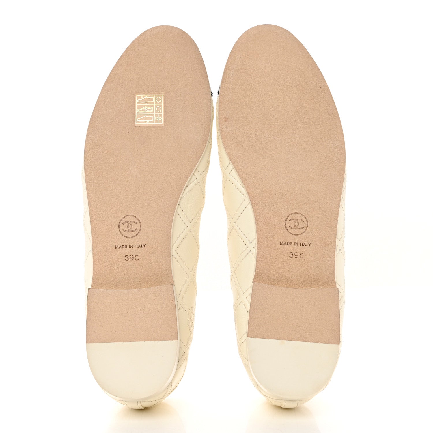 Chanel Lambskin Patent Double Stitched CC Cap Toe Ballerina Flats 39 Ivory Black 5 of 9