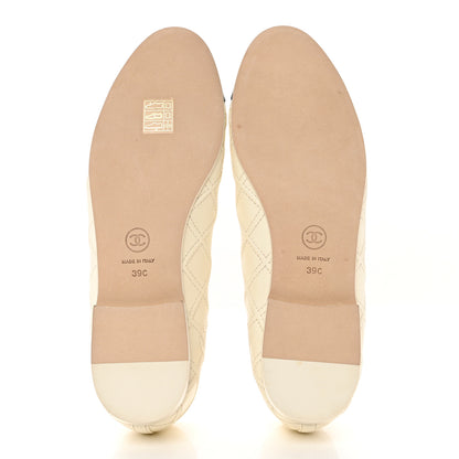 Chanel Lambskin Patent Double Stitched CC Cap Toe Ballerina Flats 39 Ivory Black 5 of 9