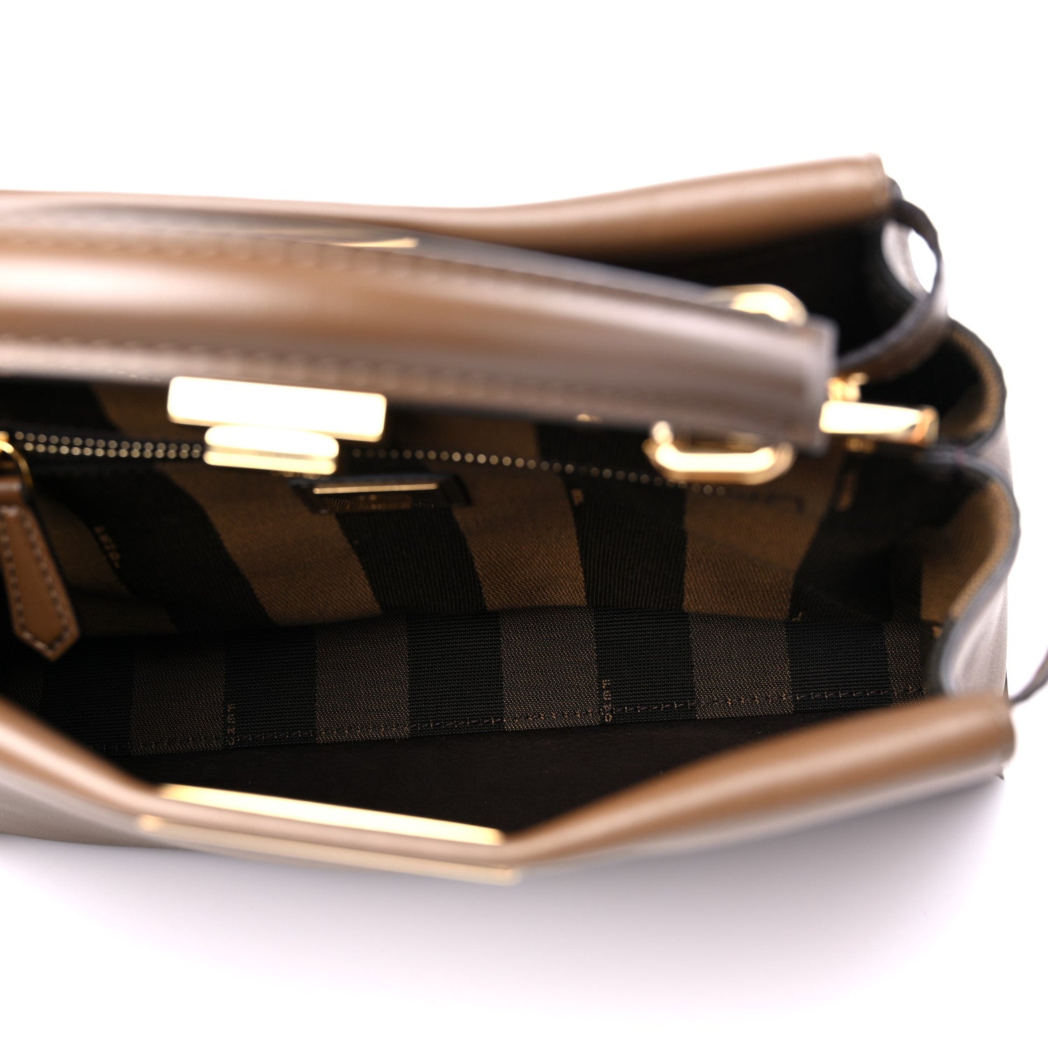 Fendi Vitello Seta Fabric Jacquard Pequin Medium Peekaboo Iconic Satchel Foresta Tobacco 6 of 9