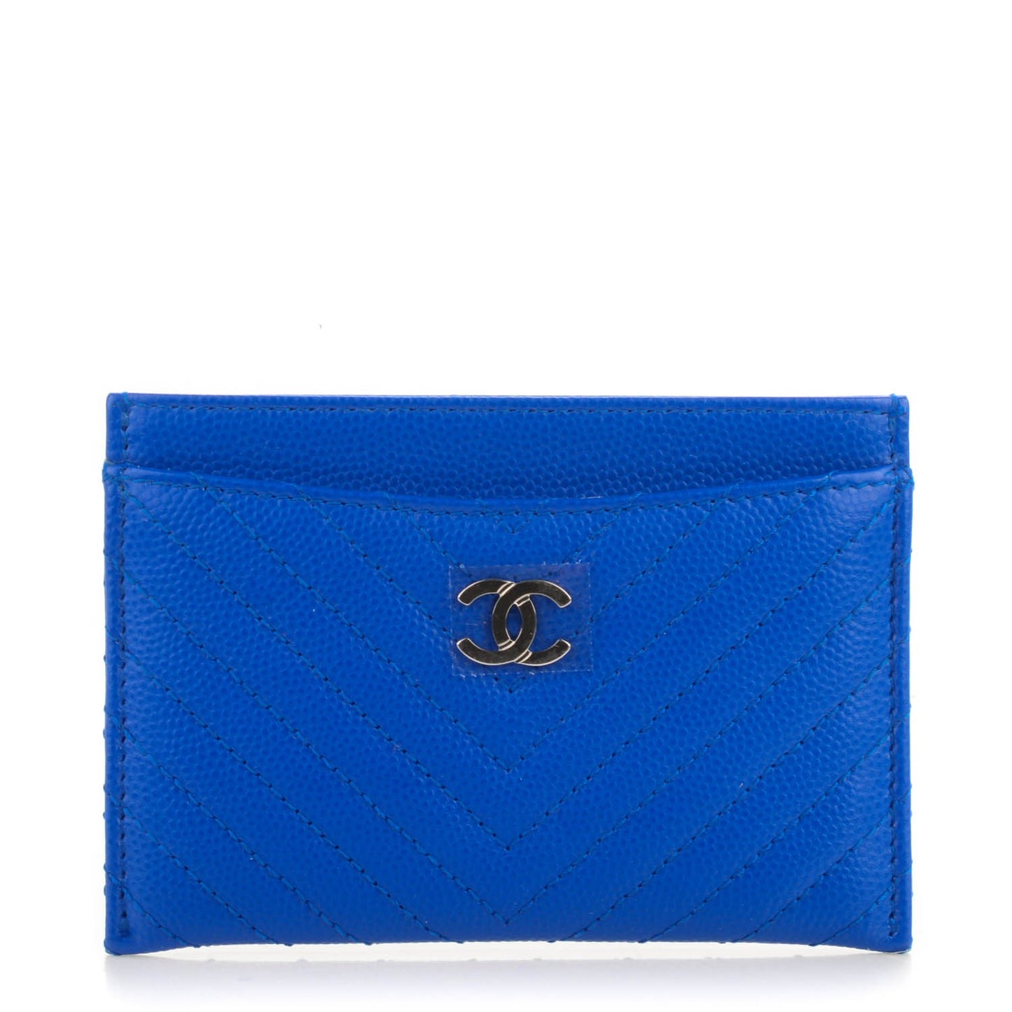 Caviar Chevron Quilted Card Holder Bright Blue