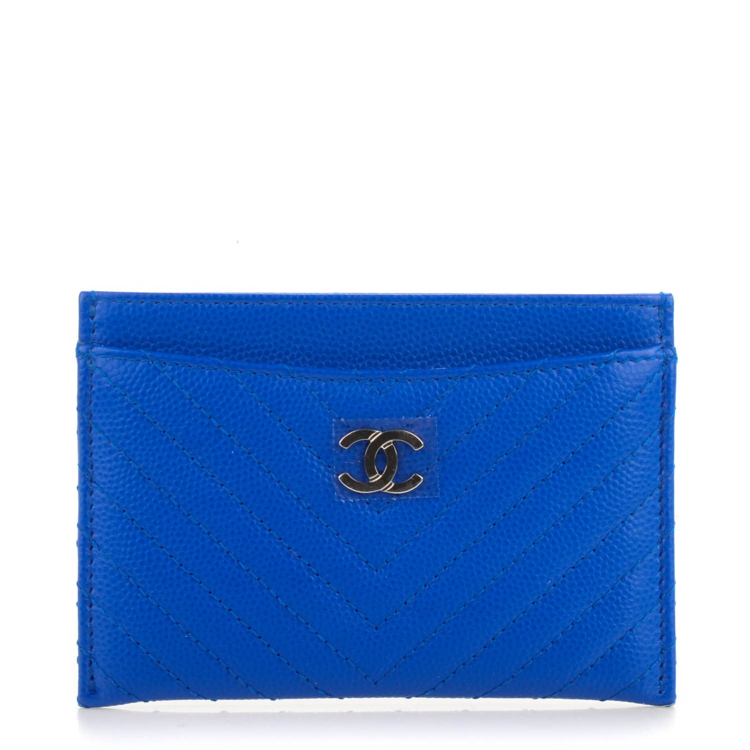 Chanel Caviar Chevron Quilted Card Holder Bright Blue 1 of 8