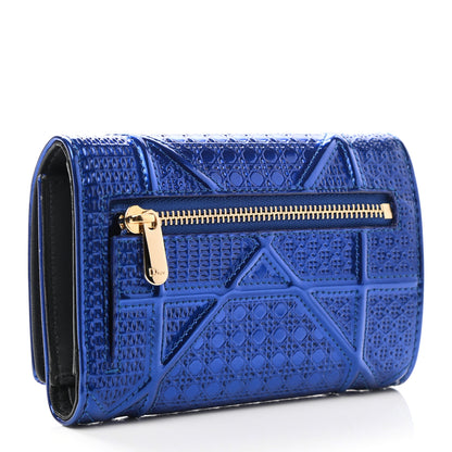 Christian Dior Metallic Patent Micro-Cannage Diorama Elancee Wallet Mirror Blue 3 of 6