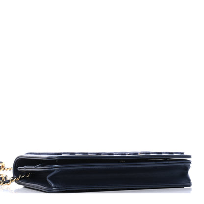Chanel Iridescent Calfskin Velvet Stripe Wallet On Chain WOC Blue 3 of 4
