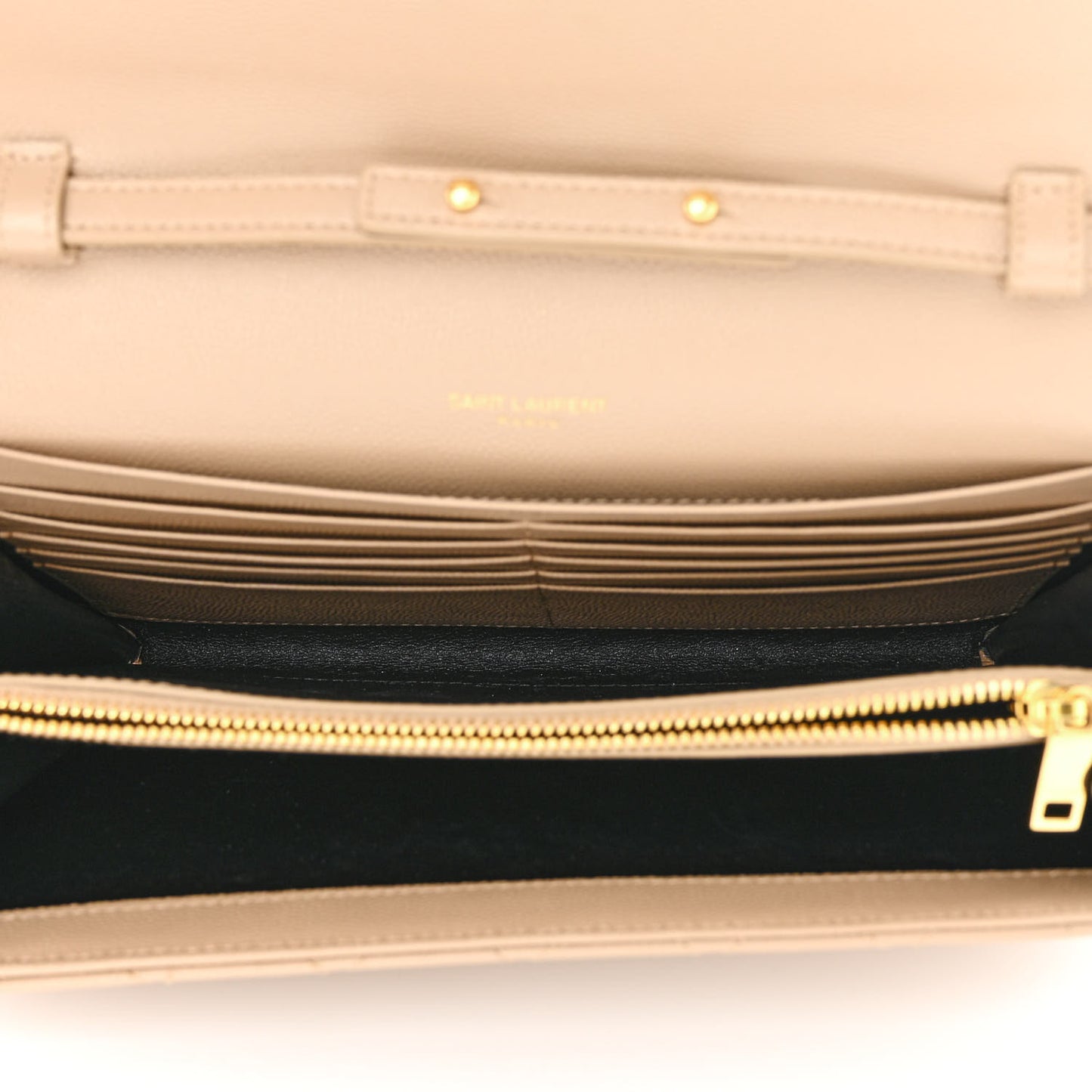 Grain De Poudre Mixed Matelasse Triquilt Monogram Chain Wallet Dark Beige