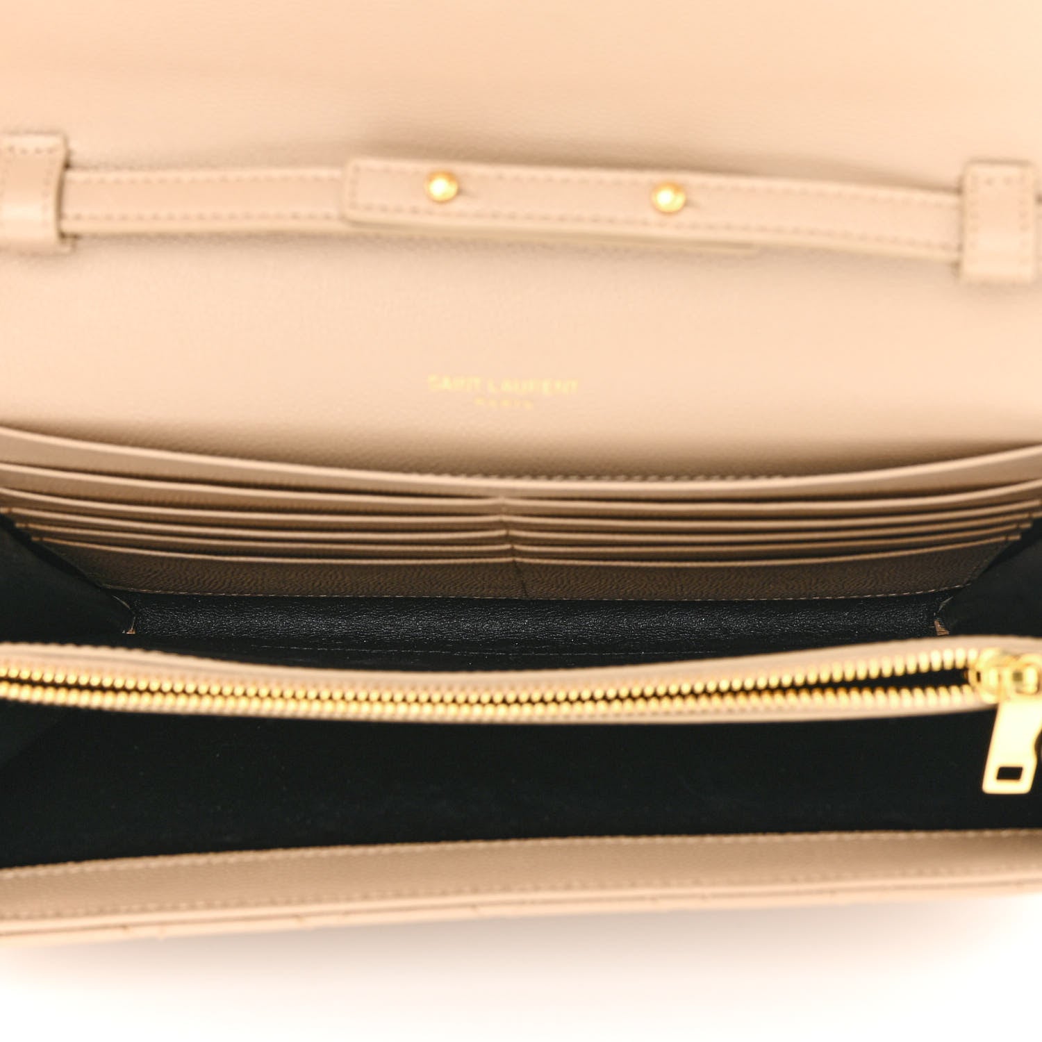 Saint Laurent Grain De Poudre Mixed Matelasse Triquilt Monogram Chain Wallet Dark Beige 5 of 9