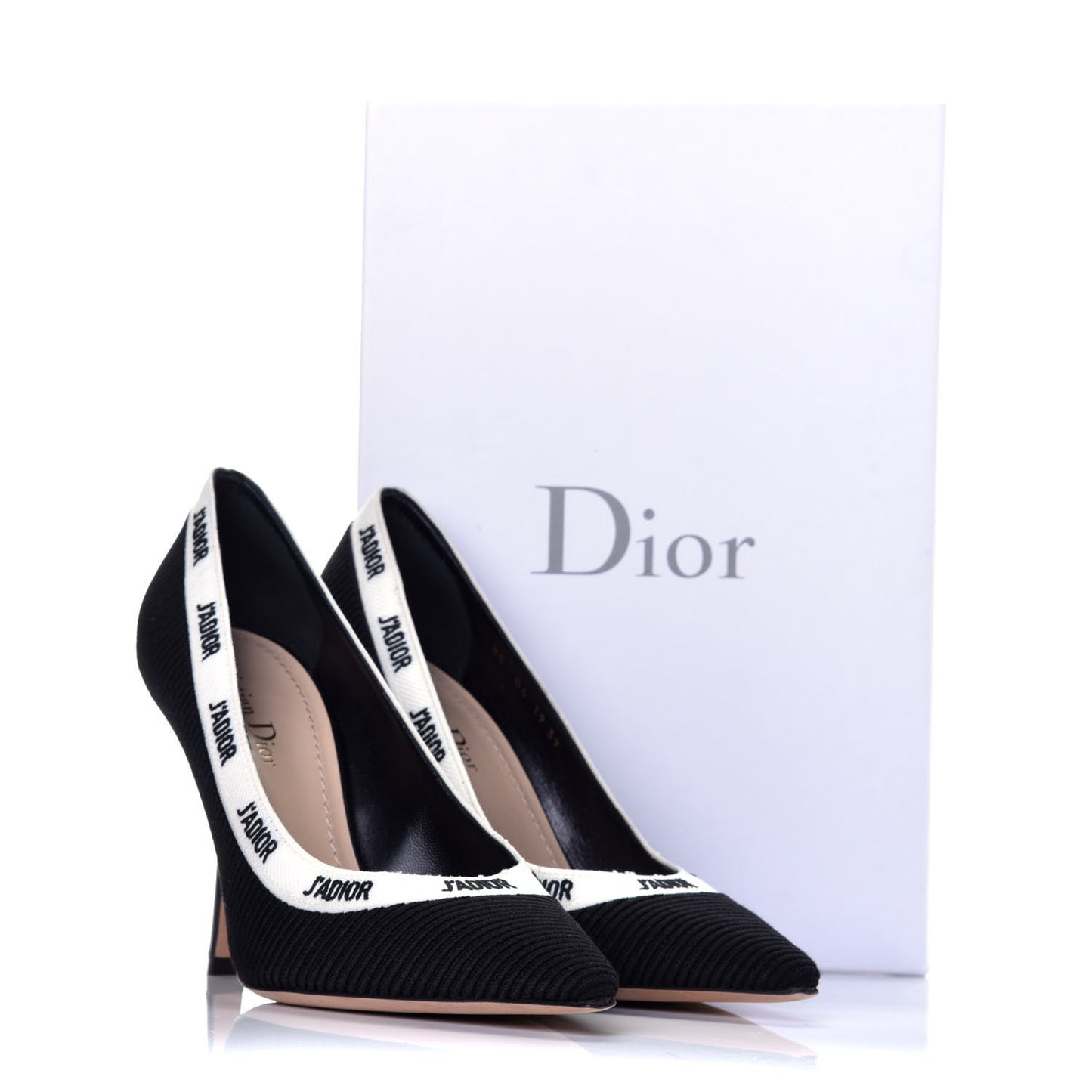 Technical Canvas Ribbon Embroidered J'Adior 100mm Pumps 39 Black