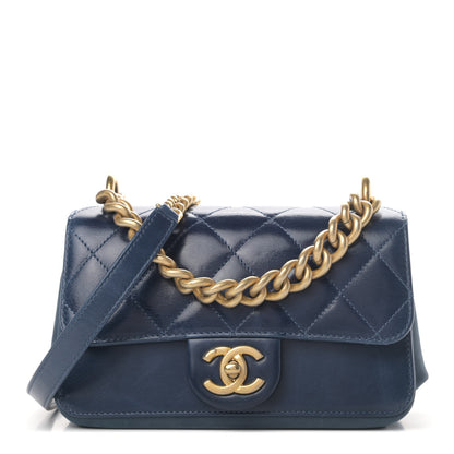 Chanel Glazed Calfskin Quilted Mini Straight Lined Flap Blue 1 of 5