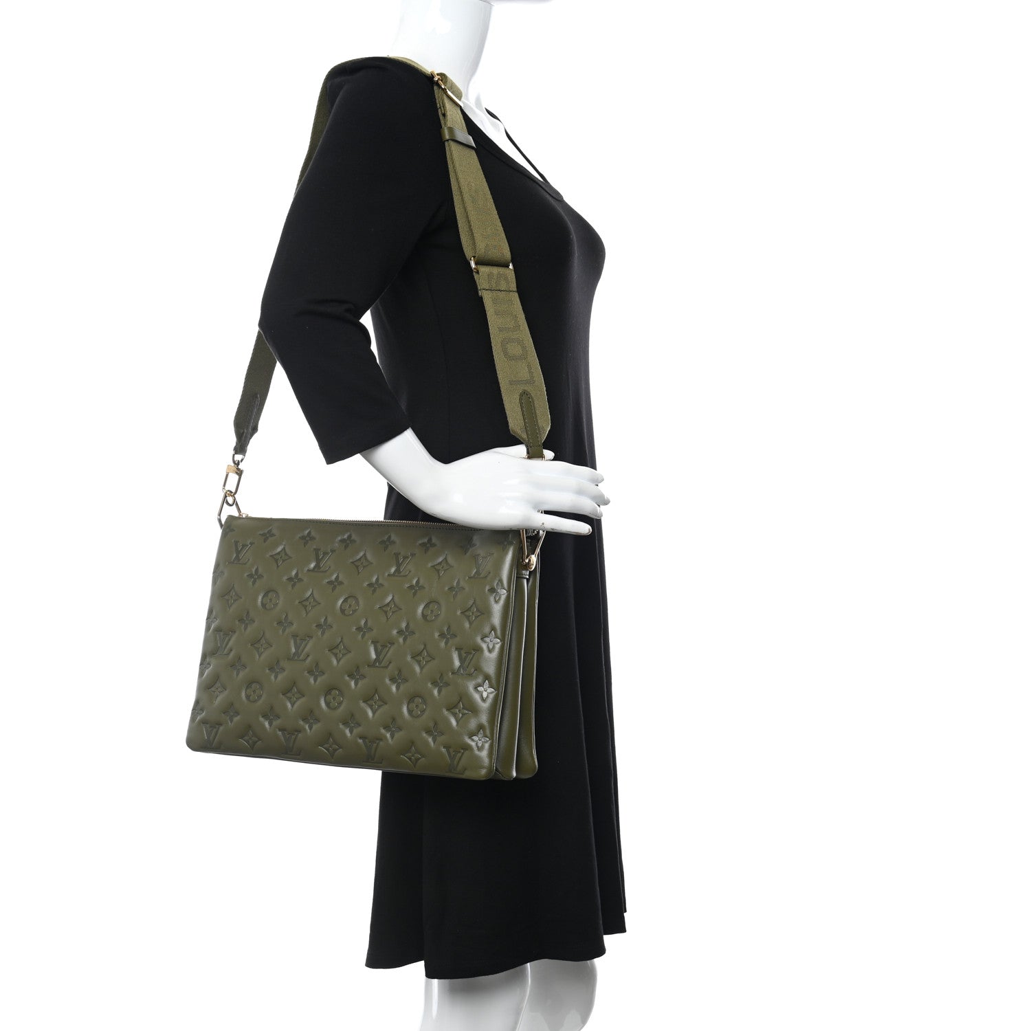 Louis Vuitton Lambskin Embossed Monogram Coussin MM Khaki 2 of 12