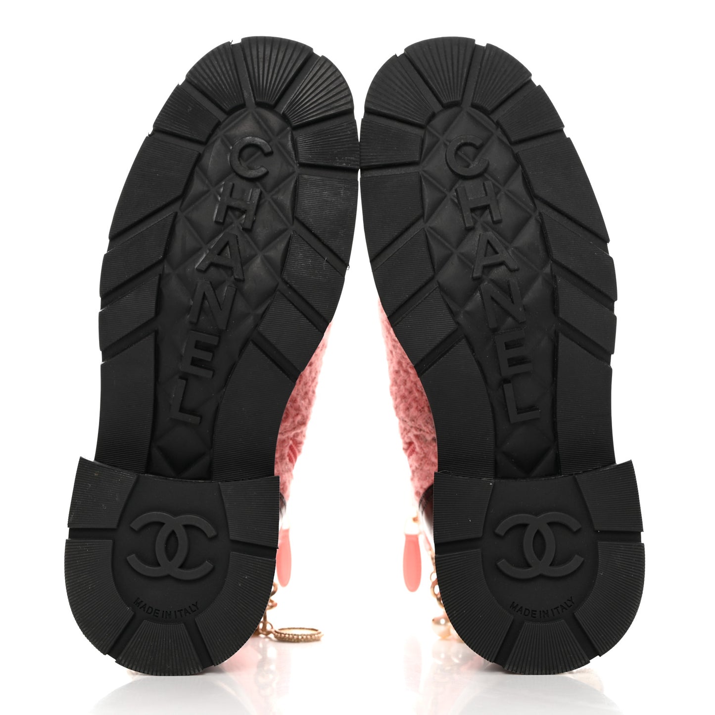 Wool Tweed Calfskin Chain Lace Up Combat Boots 37 Pink Black