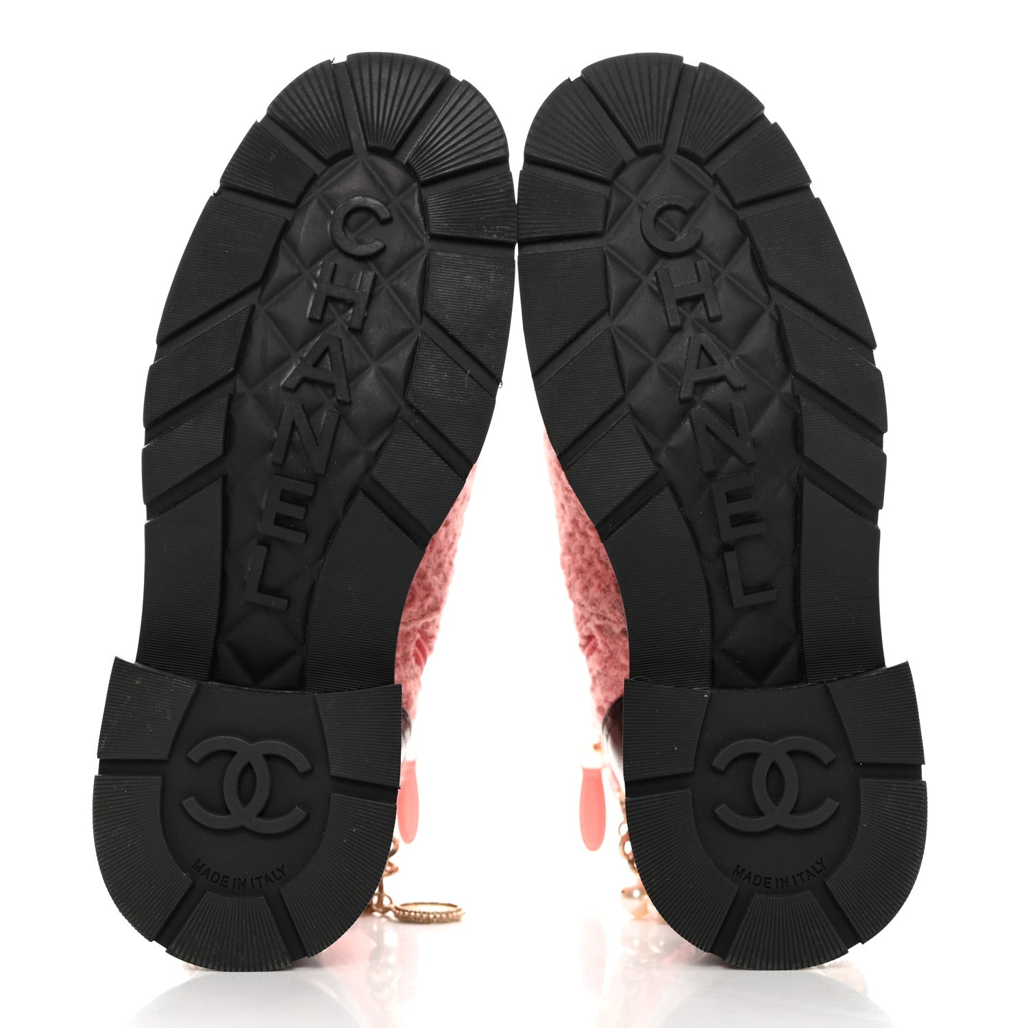 Chanel Wool Tweed Calfskin Chain Lace Up Combat Boots 37 Pink Black 5 of 8