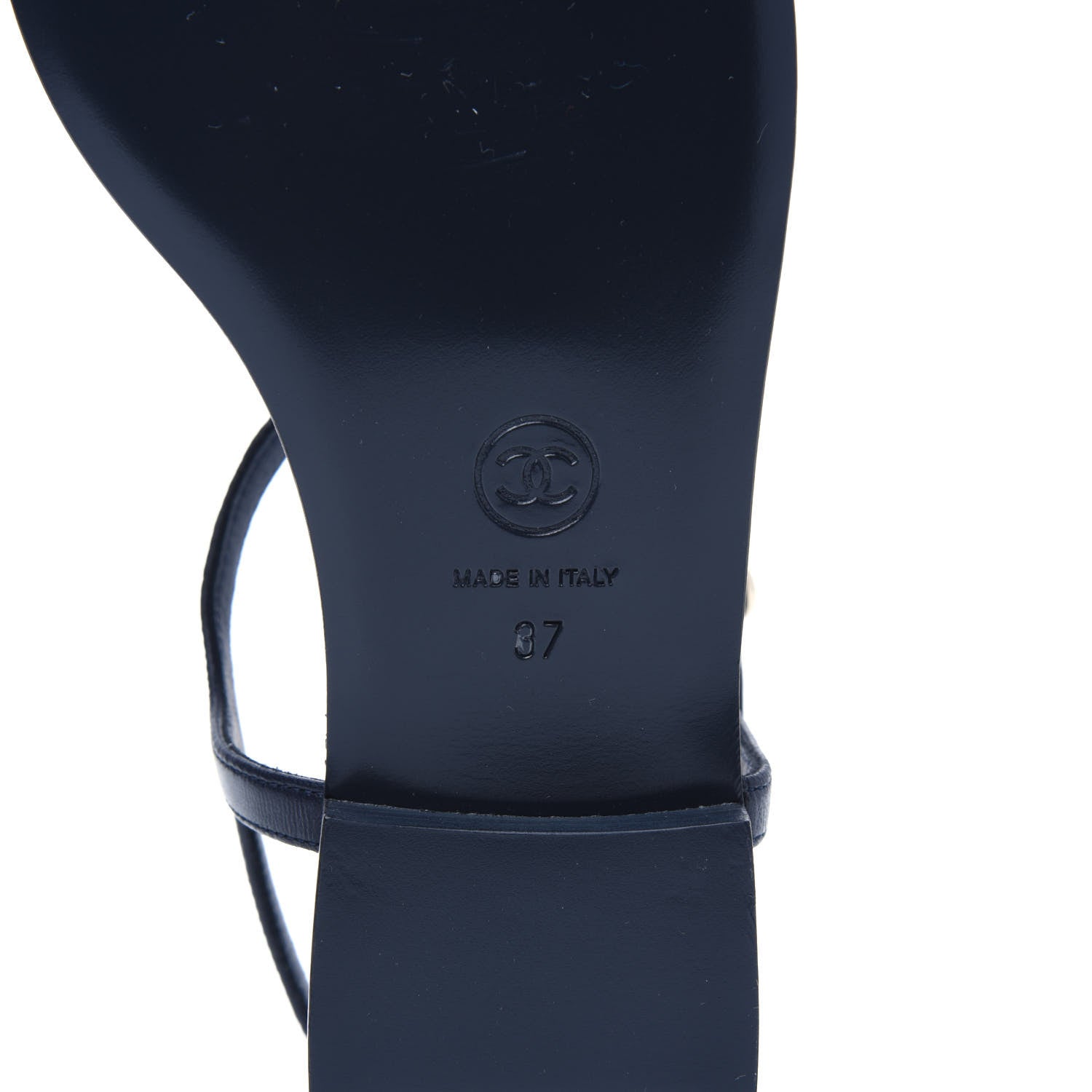 Chanel Lambskin Crystal CC Thong Sandals 37 Navy 6 of 10