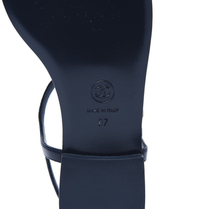 Chanel Lambskin Crystal CC Thong Sandals 37 Navy 6 of 10