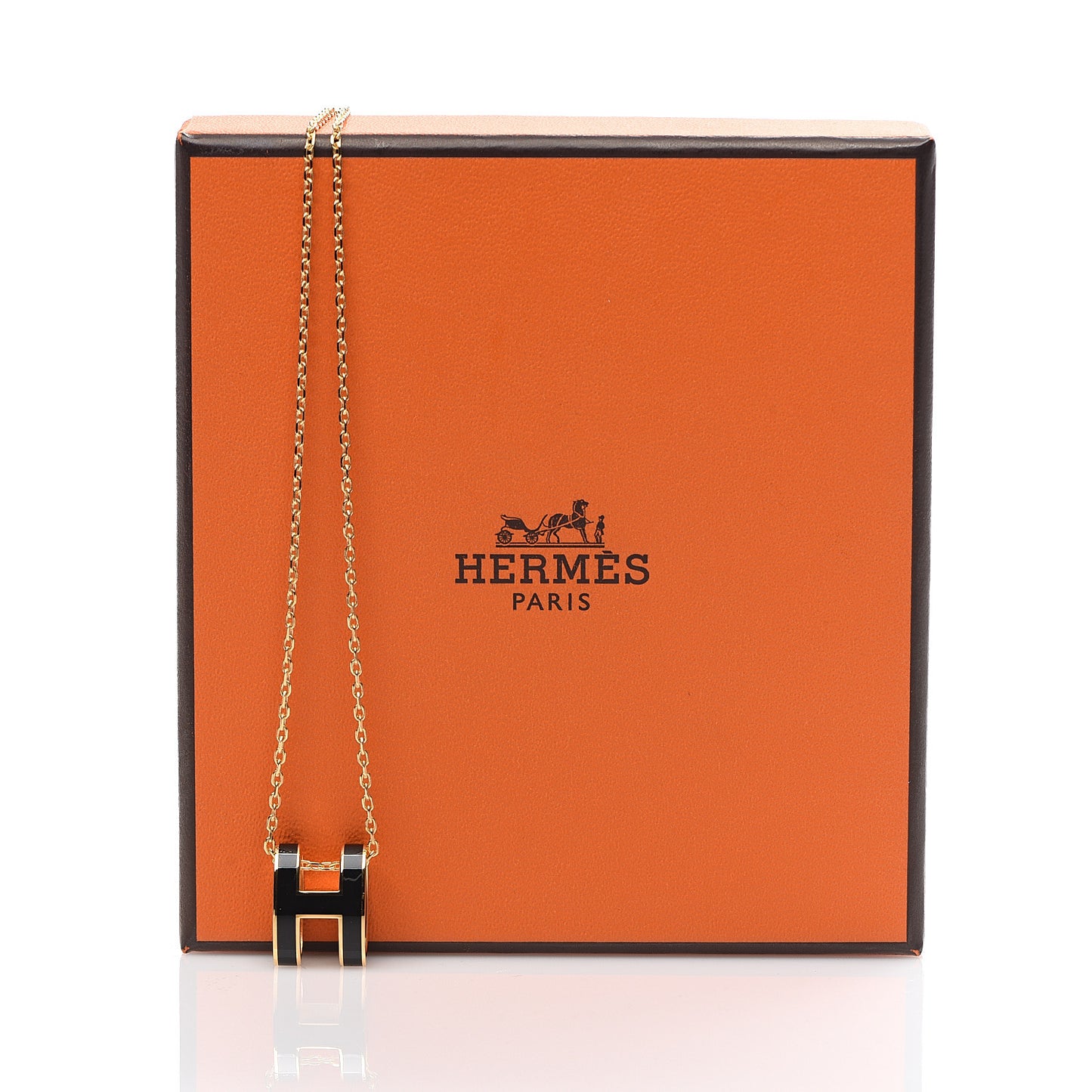Lacquered Gold Pop H Pendant Necklace Black