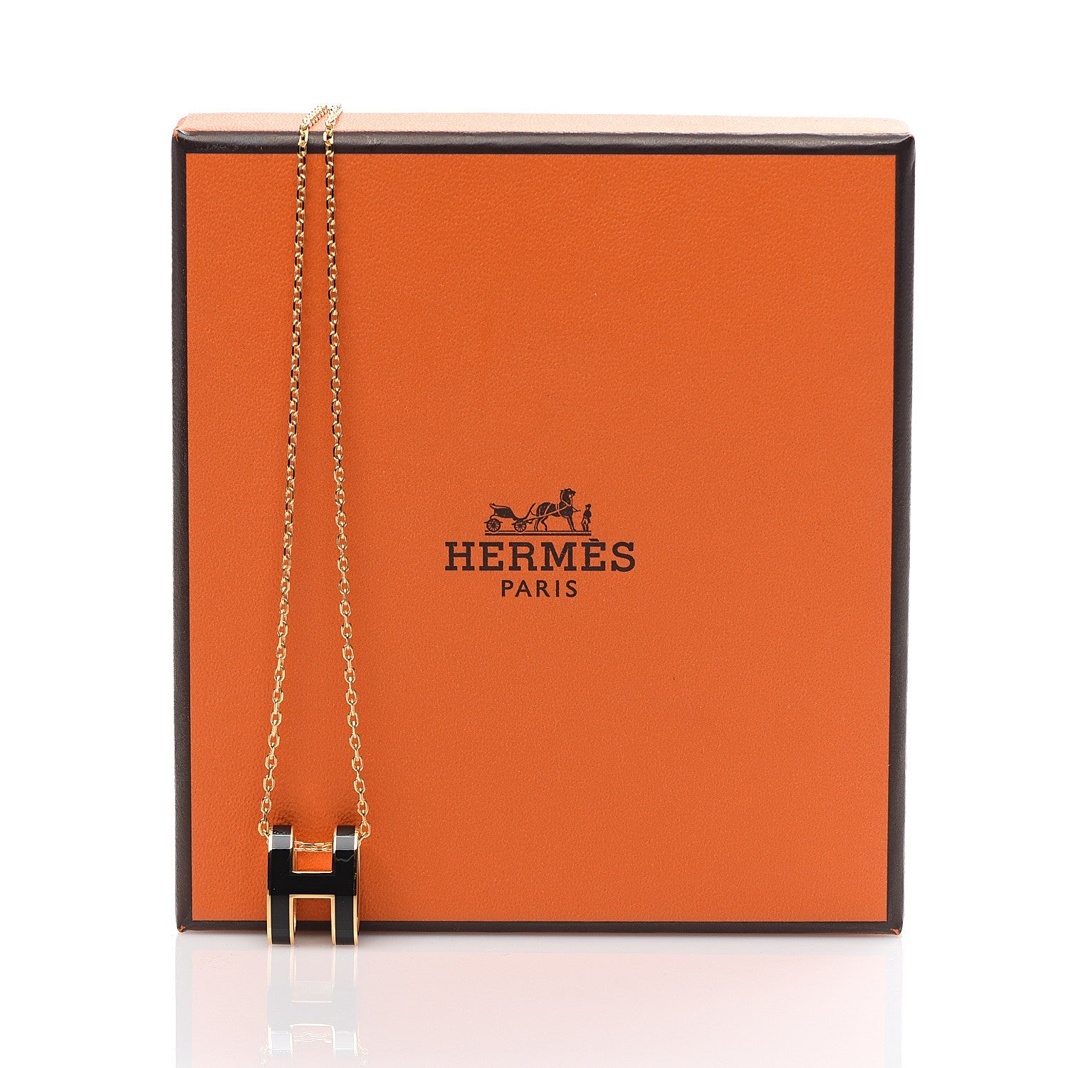 Hermes Lacquered Gold Pop H Pendant Necklace Black 6 of 6