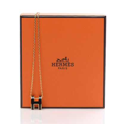 Hermes Lacquered Gold Pop H Pendant Necklace Black 6 of 6