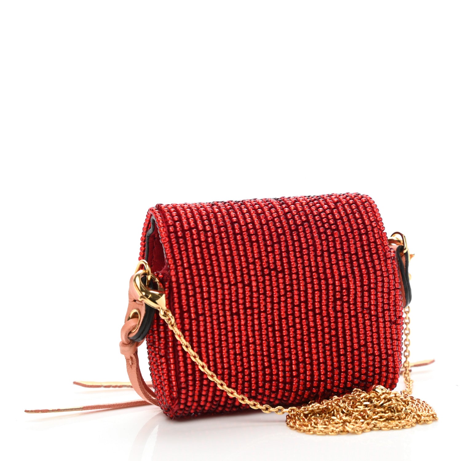 Fendi Enamel Nappa Beaded Flower Embroidered Pico Baguette Charm Rosso Albicocca 2 of 9
