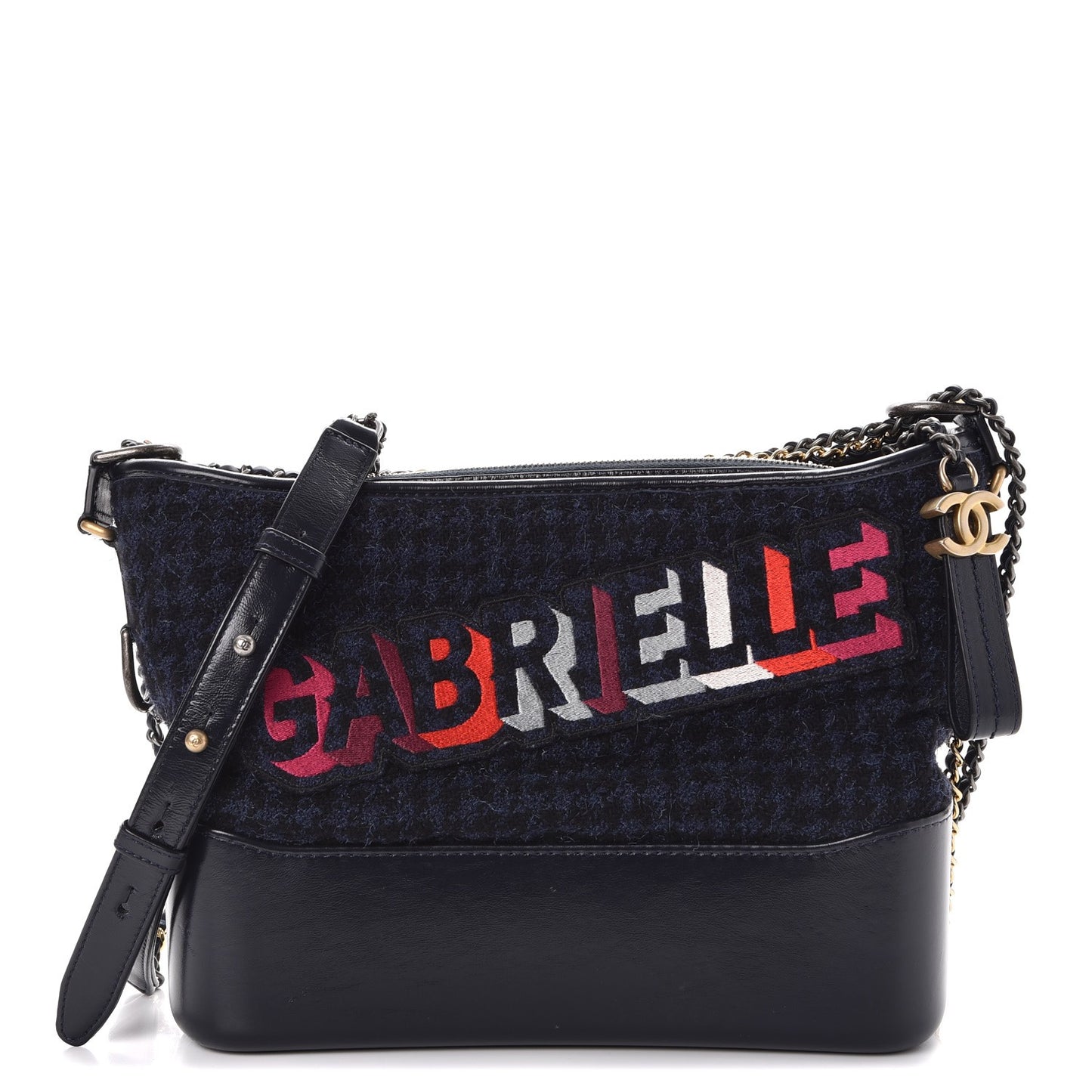 Tweed Calfskin Quilted Medium Gabrielle Hobo Black Blue