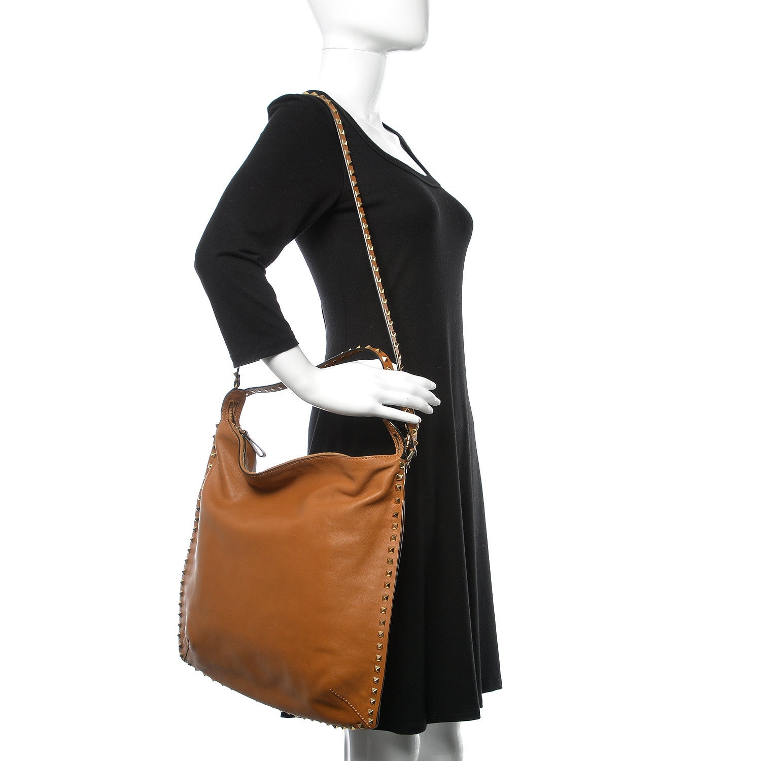 Valentino Garavani Vitello Rockstud Hobo Camel 2 of 12