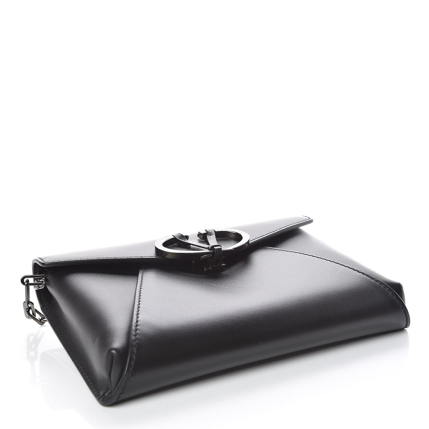 Calfskin V Rivet Chain Clutch Black