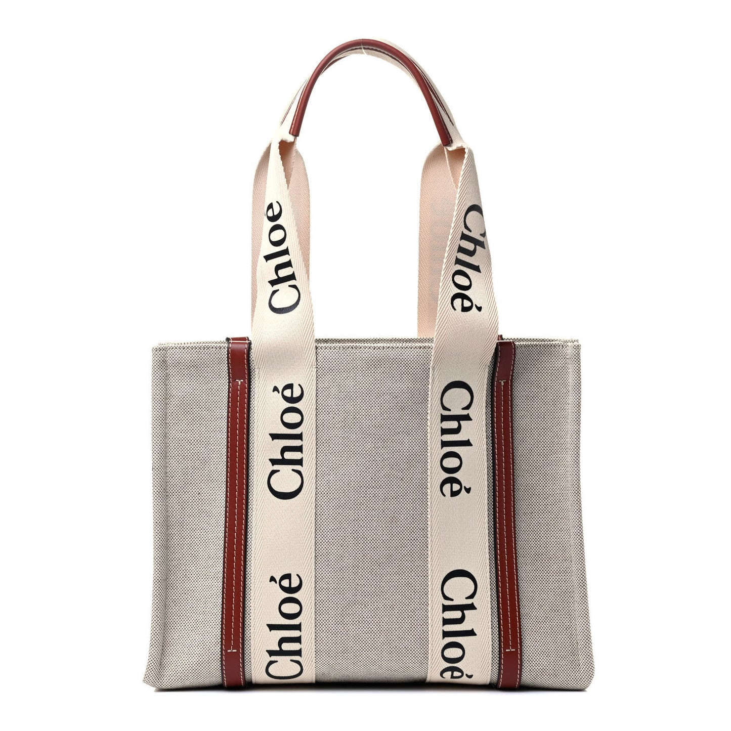 Cotton Calfskin Medium Woody Ribbon Tote White Brown