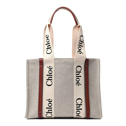 Chloe Cotton Calfskin Medium Woody Ribbon Tote White Brown 1 of 4