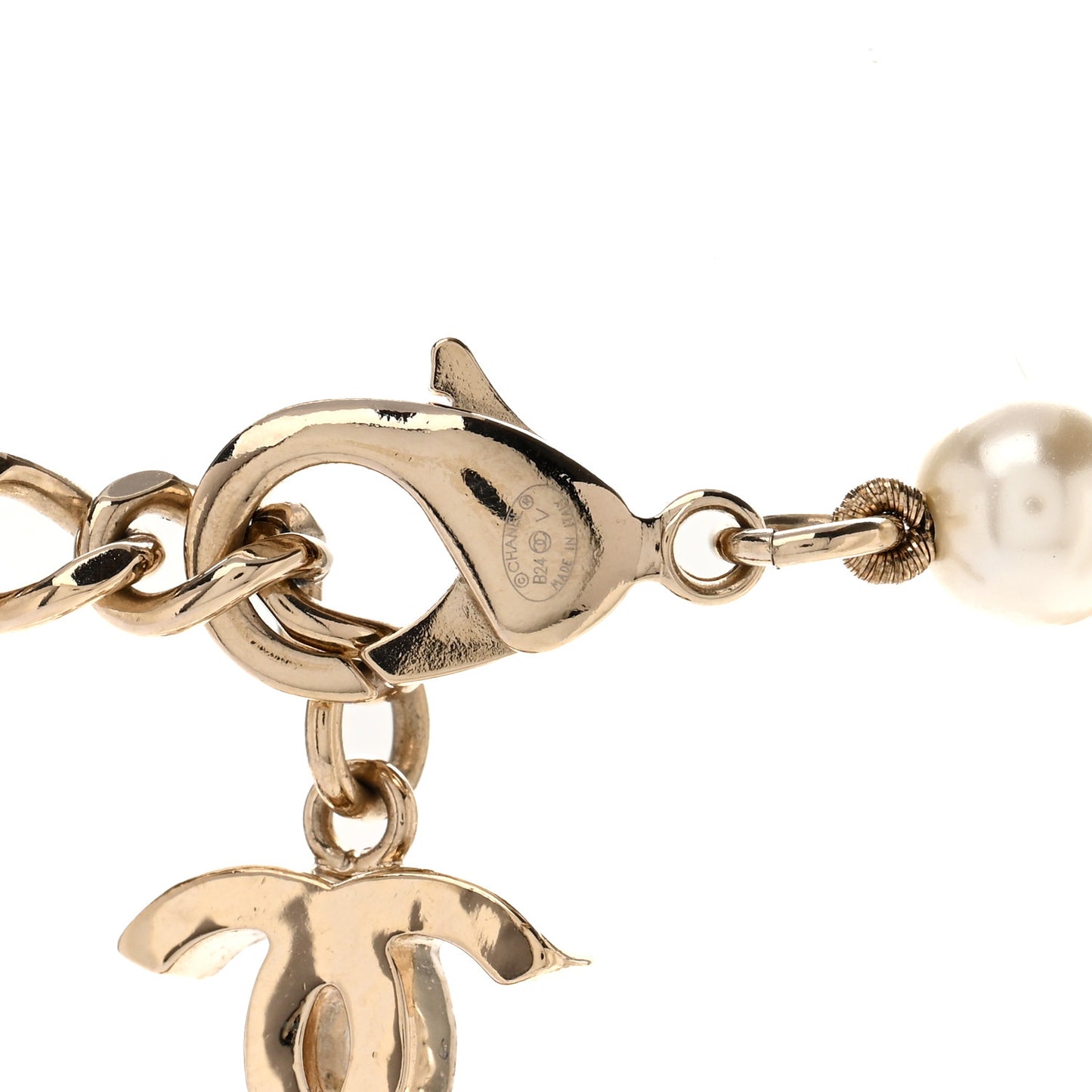 Pearl Crystal Lambskin CC Long Necklace Gold Black