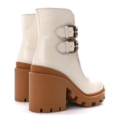 Gucci Kensington Calfskin Nappa GG Supreme Monogram Womens Double Buckle Ankle Boots 35.5 Mystic White Beige 4 of 11