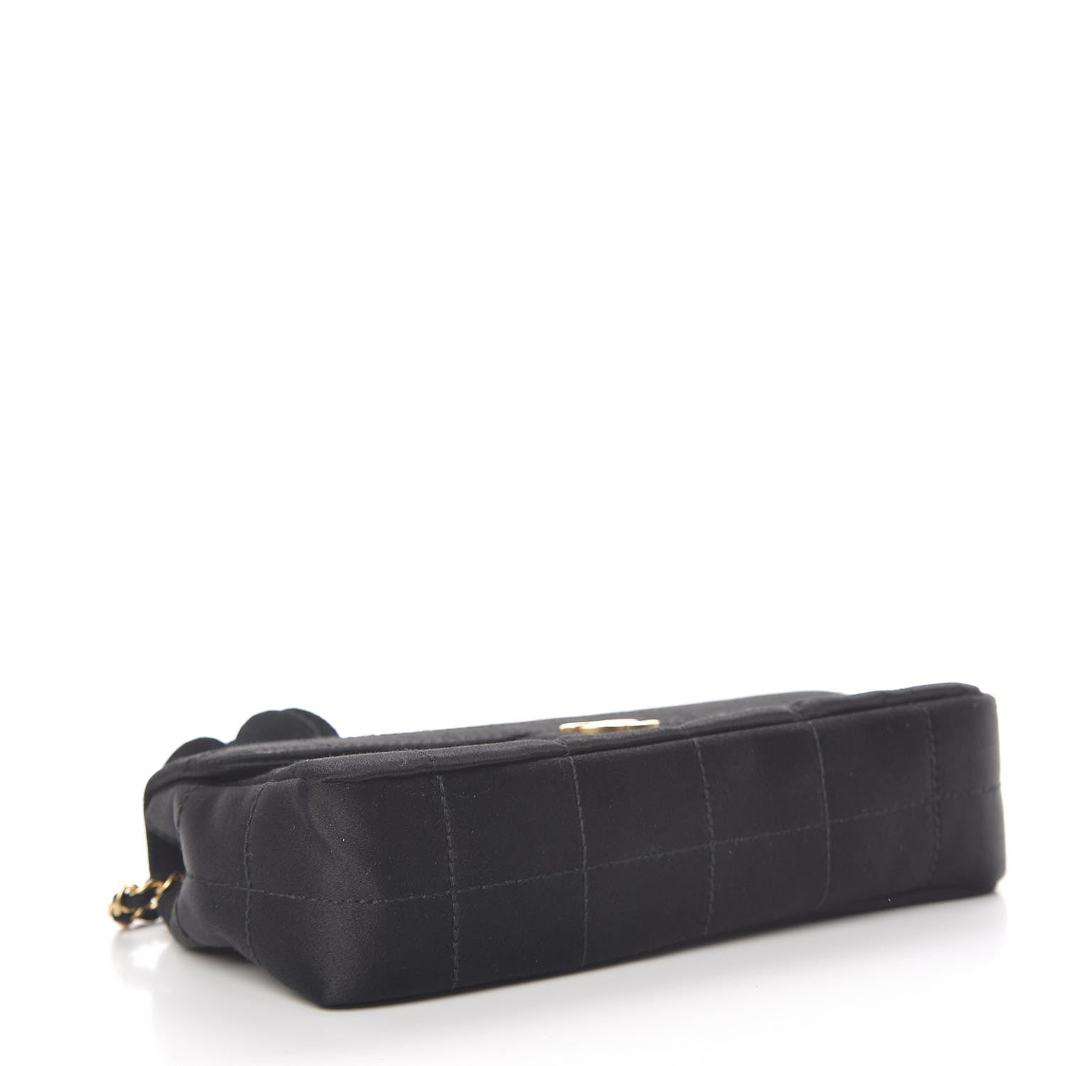 Chanel Satin Chocolate Bar Quilted Camellia Rectangular Mini Flap Black 4 of 12