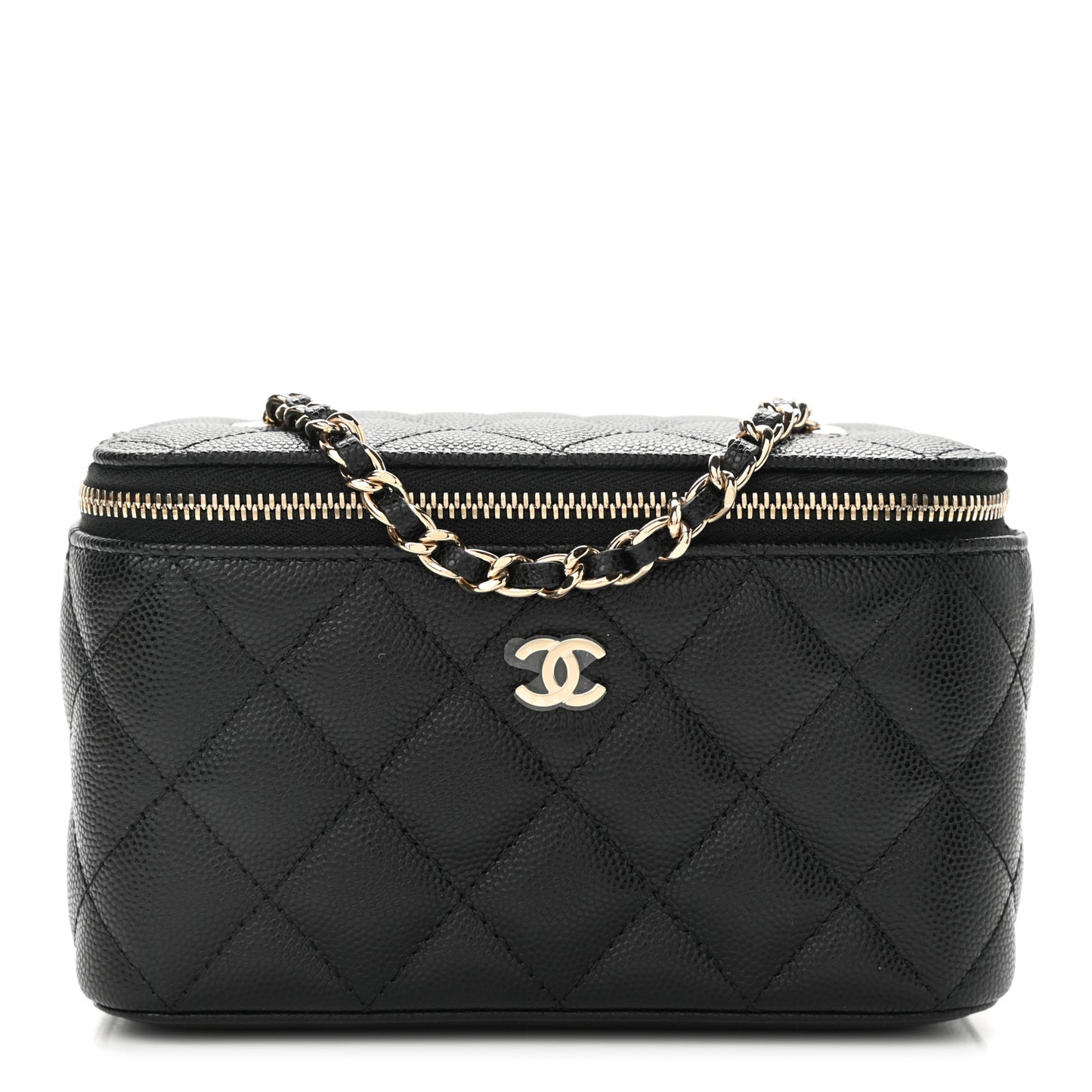 Caviar Quilted Small Vanity Case With Chain Black
