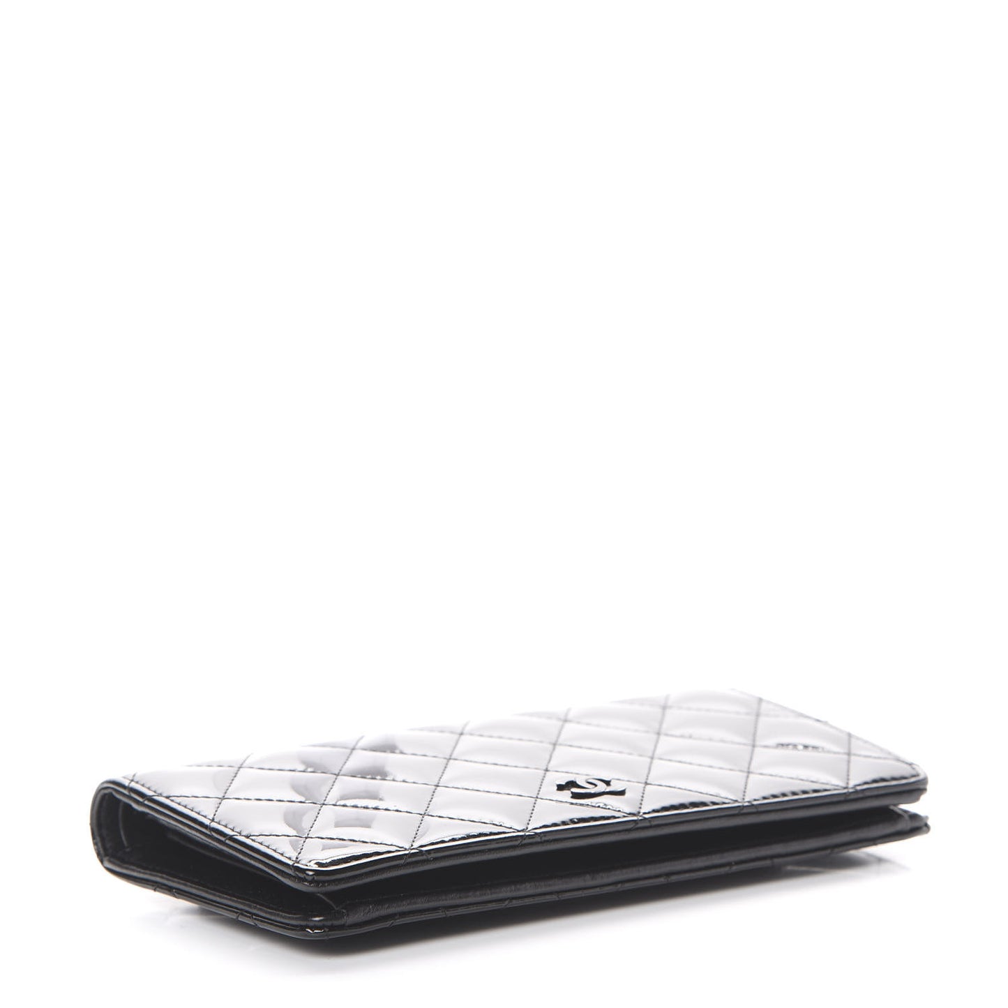Patent Calfskin Quilted Yen Wallet Black