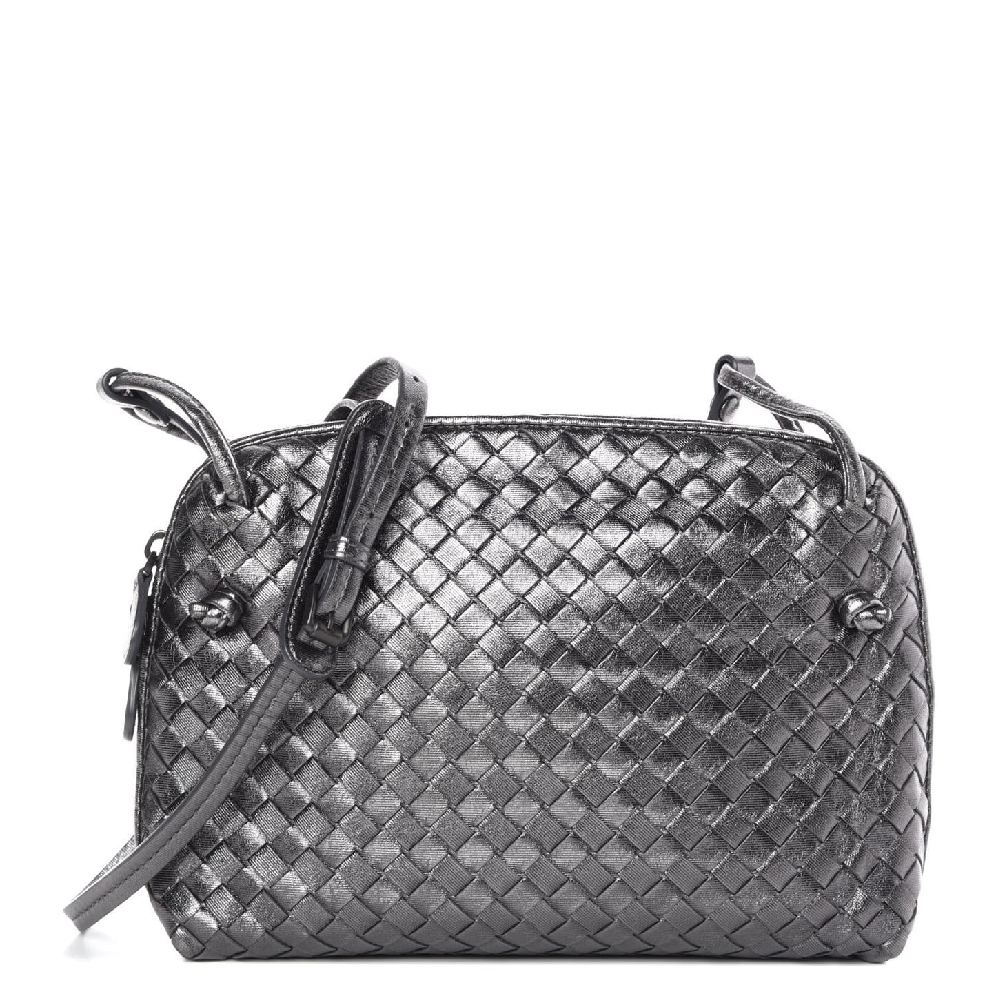 Metallic Grosgrain Intrecciato Pillow Crossbody Messenger Argento Ossidato