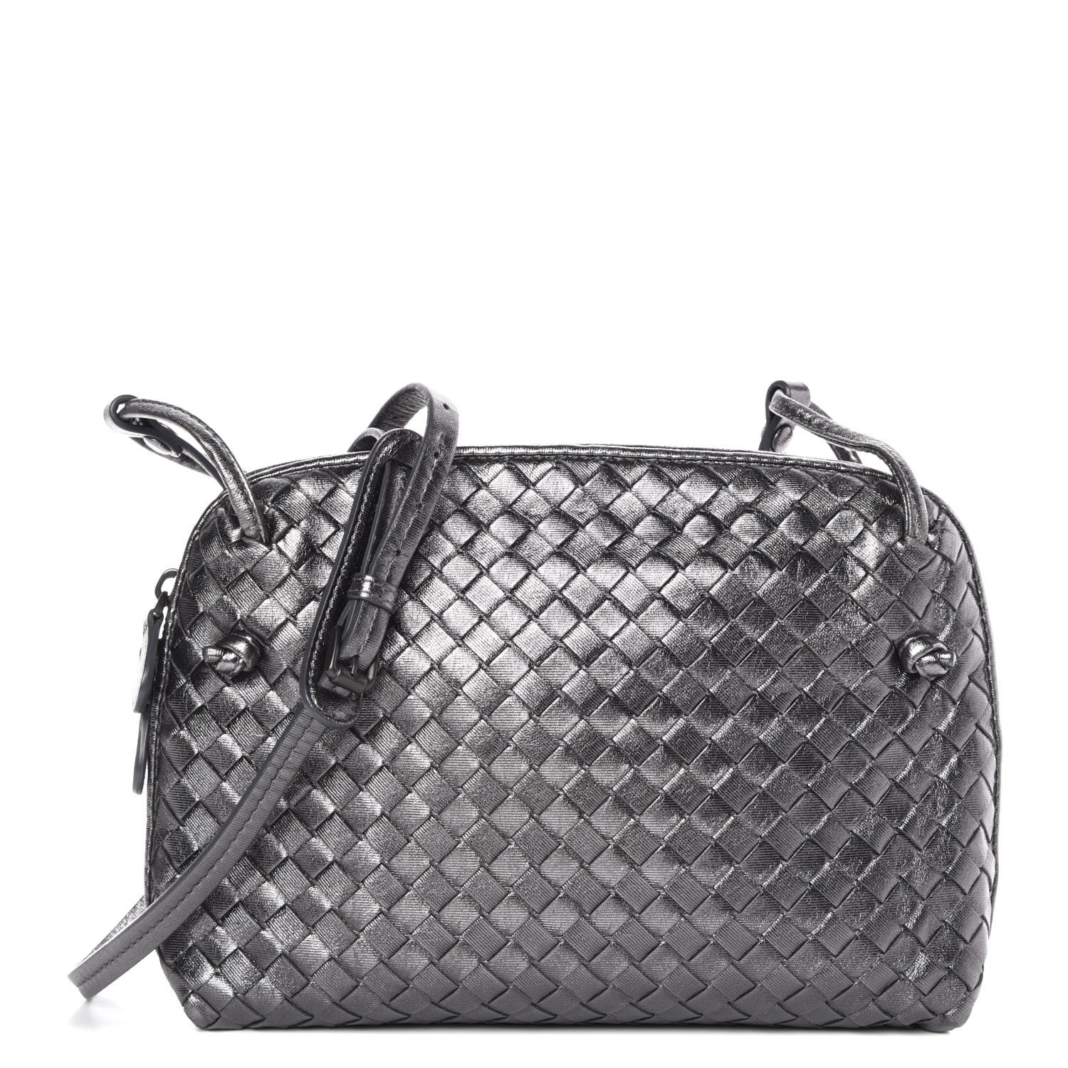 Bottega Veneta Metallic Grosgrain Intrecciato Pillow Crossbody Messenger Argento Ossidato 1 of 9