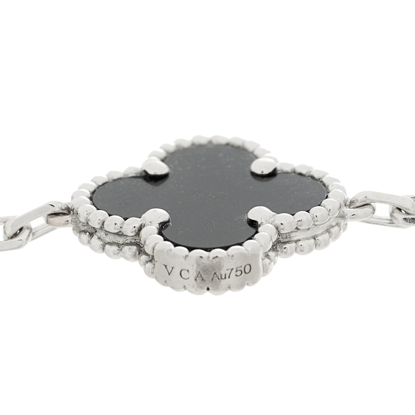 18K White Gold Diamond Black Onyx 5 Motifs Vintage Alhambra Bracelet