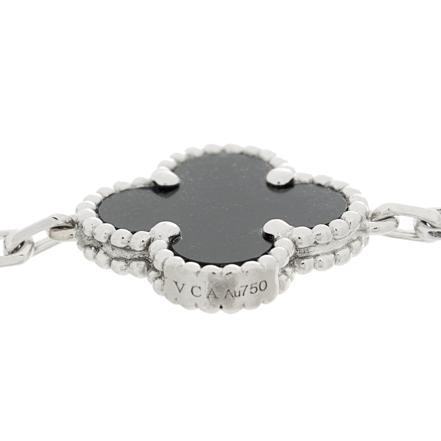 Van Cleef & Arpels 18K White Gold Diamond Black Onyx 5 Motifs Vintage Alhambra Bracelet 4 of 5