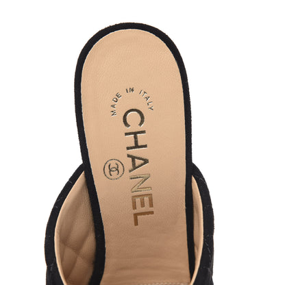 Chanel Suede Lambskin Quilted Cap Toe Mules 38 Black 6 of 9