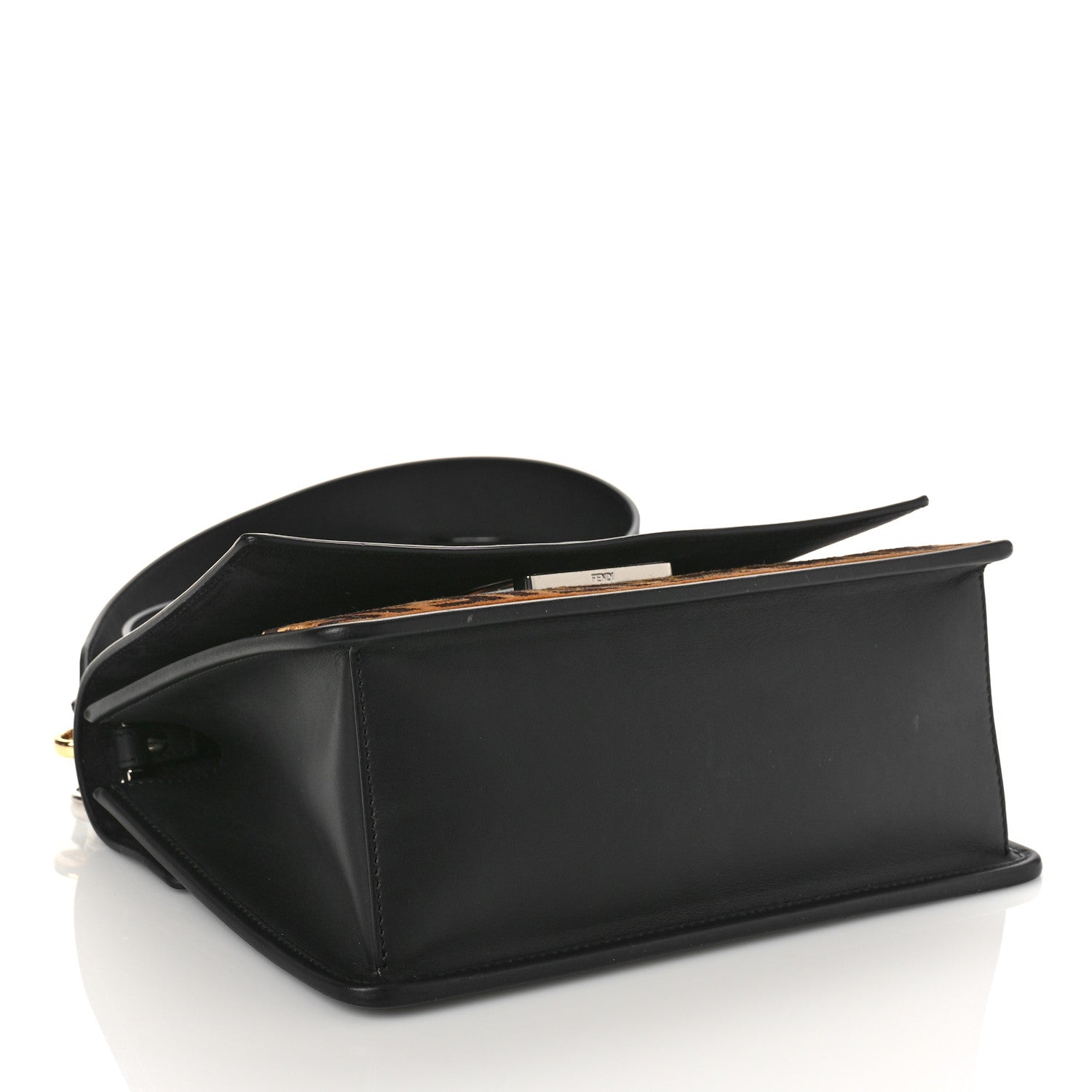 Fendi Vitello Century Velvet F is Fendi FF Kan I Shoulder Bag Black Tobacco 4 of 9