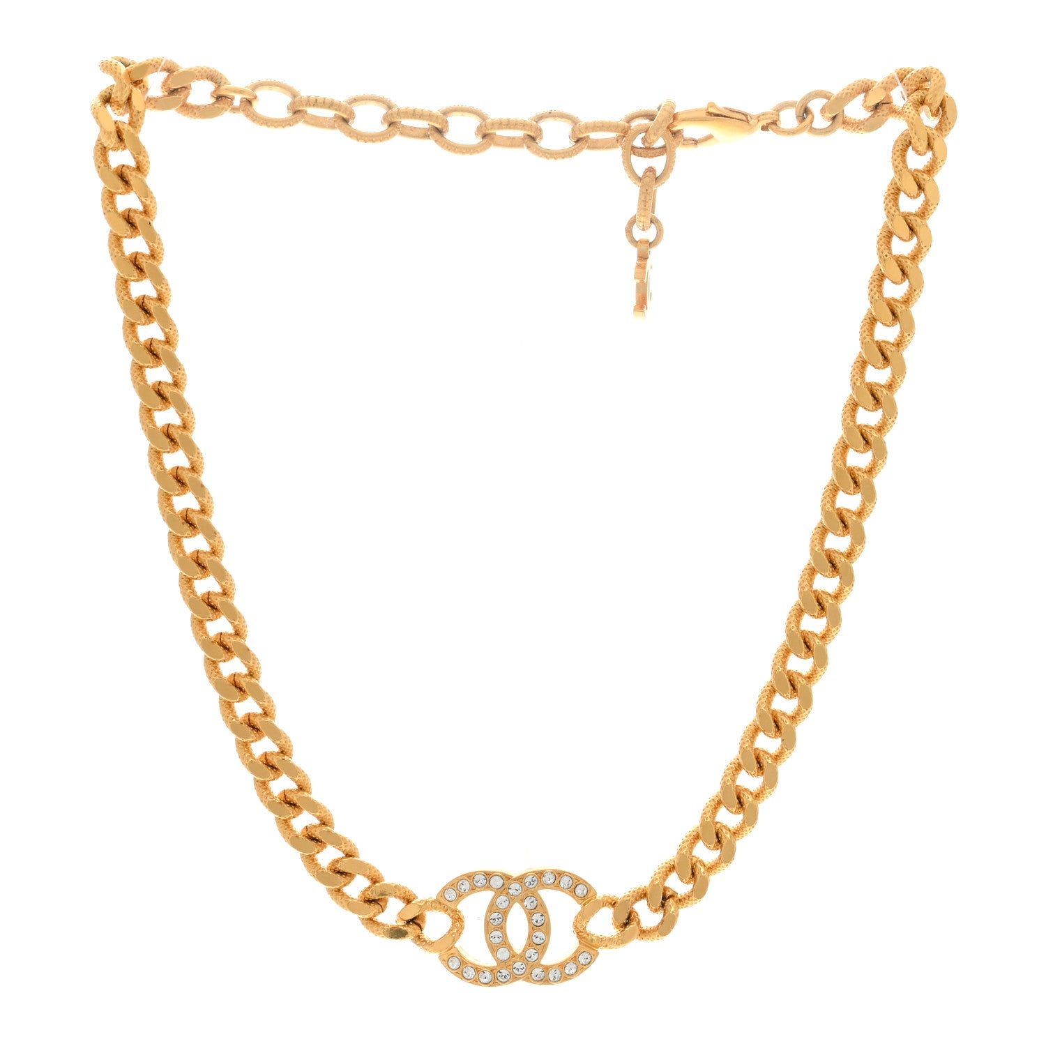 Chanel Crystal Chain Link CC Choker Necklace Gold 2 of 3