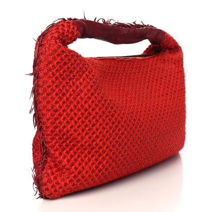 Bottega Veneta Nappa Fabric Intrecciato Large Distressed Fringe Veneta Hobo Red 2 of 5