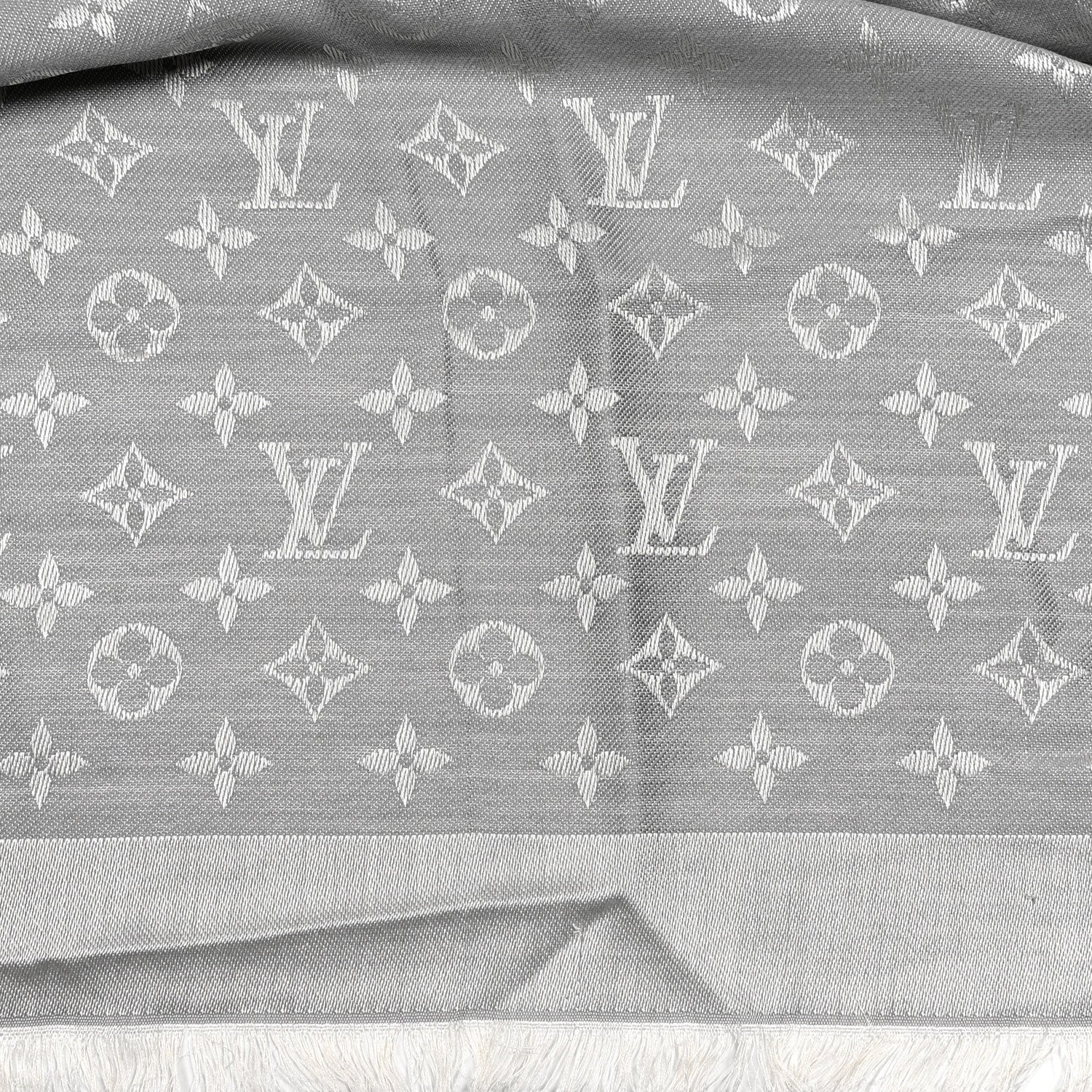Louis Vuitton Wool Silk Monogram Denim Shawl Pearl Grey 6 of 6