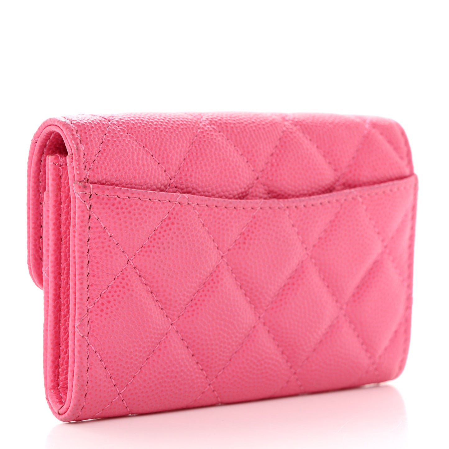 Caviar Quilted Flap Card Holder Wallet Pink