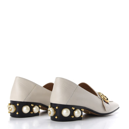 Gucci Betis Glamour Calfskin Web Pearl Embellished Peyton 35mm Loafer Pumps 36.5 Mystic White 4 of 10