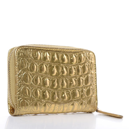 Chanel Metallic Calfskin Crocodile Embossed Cocodile Zip Coin Case Gold 3 of 8