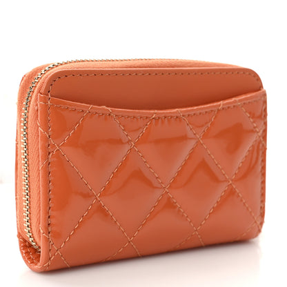 Chanel Patent Calfskin Quilted Zip Coin Purse Orange 3 of 9
