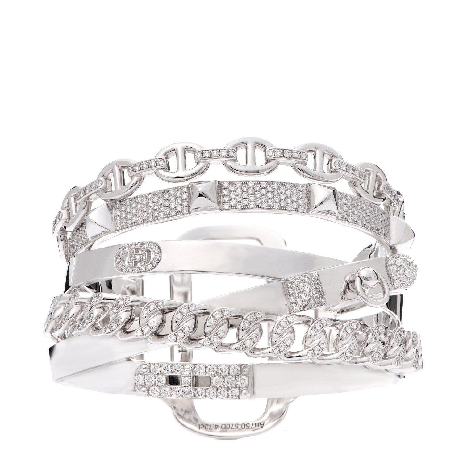 Hermes 18K White Gold Diamond TGM Alchimie Bracelet SH 1 of 7