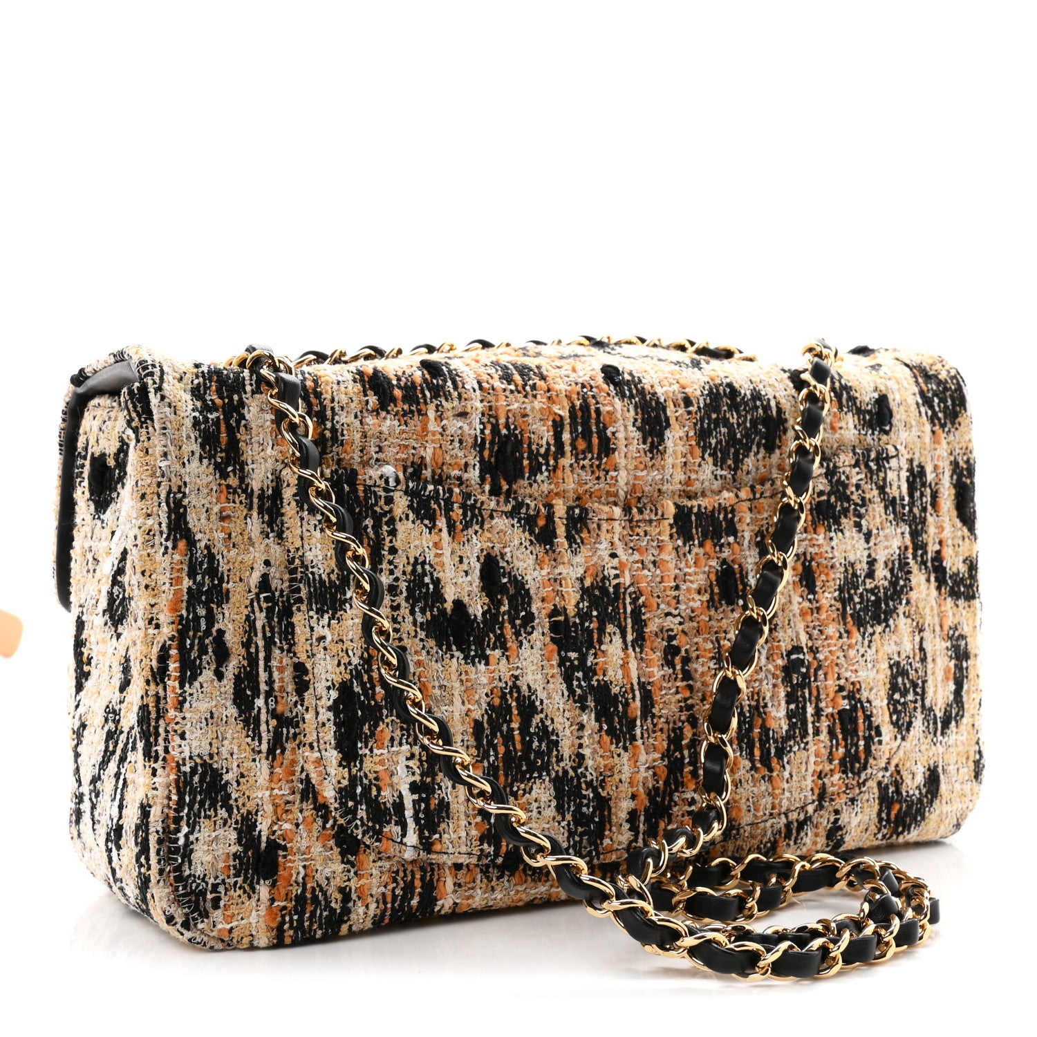 Chanel Tweed Mixed Fibers Leopard Print Small Souplissimo Maxi Flap Brown Black White 3 of 11