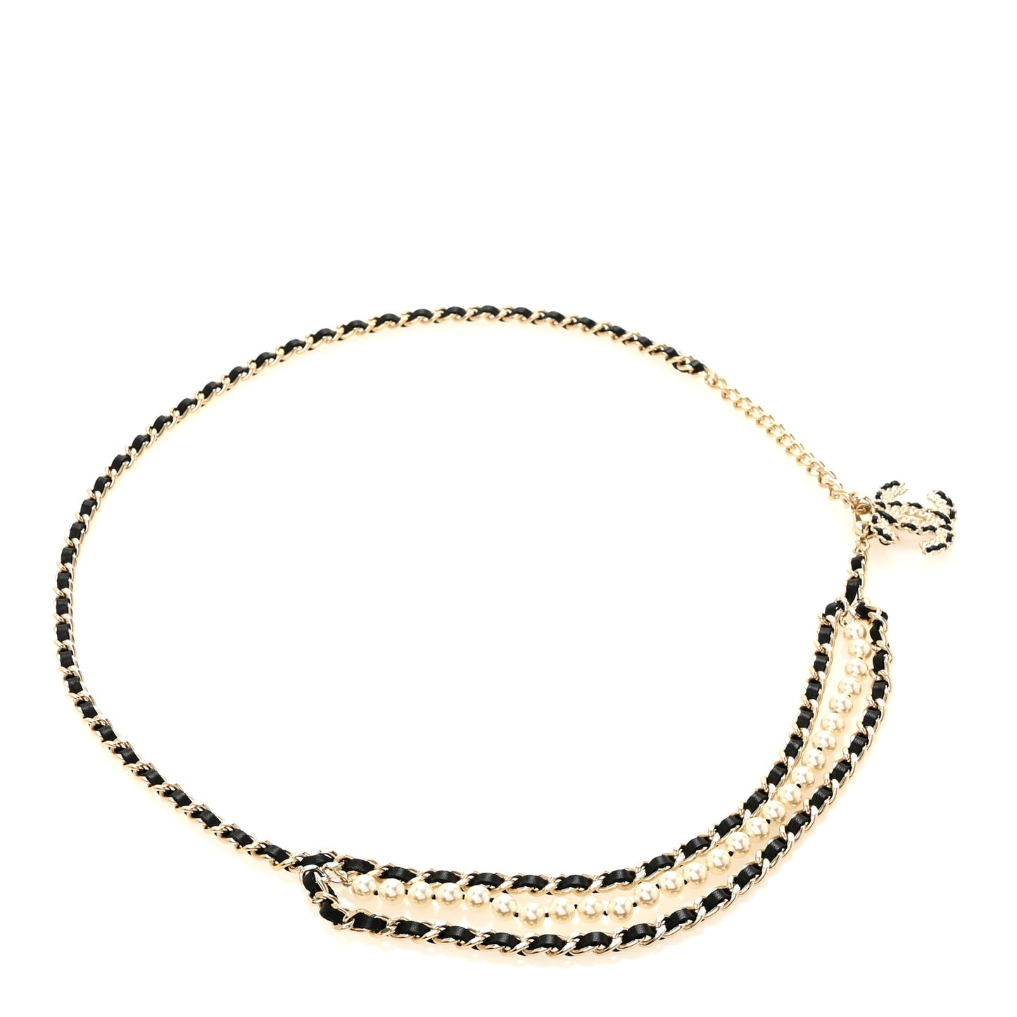 Lambskin Pearl Crystal Chain CC Fancy Belt 85 Black Gold Black Gold